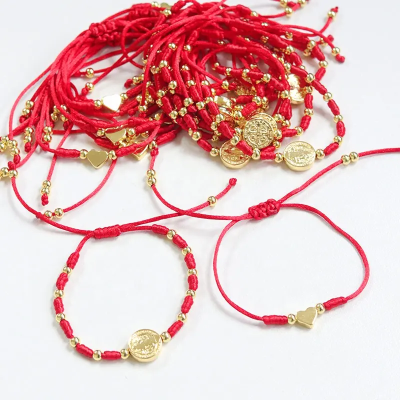 DIY Handmade Rope Adjustable Bracelet Religious 18k Gold Plated Charm Bracelet