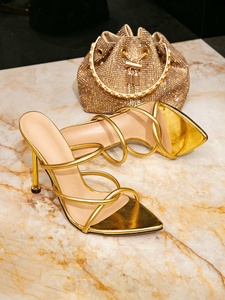 Sandales de mariée dorées à talons hauts pour femme, respirantes, avec soutien de la voûte plantaire et bout pointu, idéales pour l'été - Product Image 6