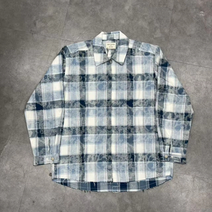 남성용 오버사이즈 캐주얼 빈티지 산성 워싱 선페이드 100% 코튼 디스트레스드 헴 플란넬 긴팔 셔츠 - Product Image 1