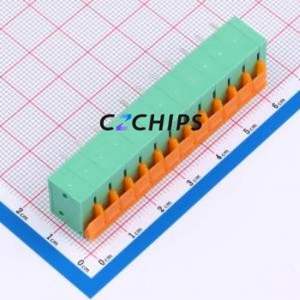 MX142R-5.08-12P-GN01-Cu-A Spring Terminal Block Bent Lead Through Hole,P=5.08mm Connector 1x12P 5.08mm Green Right Angle Insert - Product Image 2