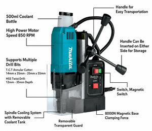 Perceuse magnétique Makitas HB350 35 mm, perceuse magnétique électrique 1050 W pour la fabrication d'acier - Product Image 5