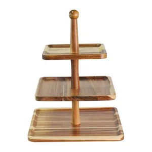 Square 3-Tier Dessert Serving Tray Wood Cupcake Stand for Home Display