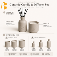 FUBEI LIVING Ensemble diffuseur de parfum et pot à bougie en céramique beige mat, parfum d'ambiance minimaliste pour la maison, pots à bougies personnalisables en gros