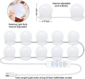 10 ampoules LED dimmables pour <span class=keywords><strong>miroir</strong></span> <span class=keywords><strong>de</strong></span> maquillage Hollywood, alimentées par USB, à coller, pour <span class=keywords><strong>salle</strong></span> <span class=keywords><strong>de</strong></span> <span class=keywords><strong>bain</strong></span>, chambre à coucher, coiffeuse - Product Image 3
