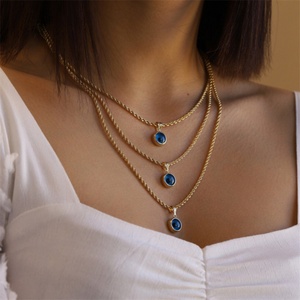 สร้อยคอแฟชั่นสแตนเลสสตีลยอดนิยม จี้รูปดวงตาสีน้ำเงินทรงกลม - Product Image 1