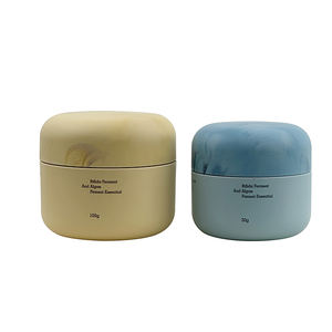 2025 Biologisch abbaubare weiße matte Eierform 30g 50g 100g PMU Kosmetisches Calciumcarbonat-Creme glas mit Löffel und Lotion flasche - Product Image 1