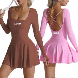 Nahtloser fester Custom Cross Back Einteiliger Tennis rock Outdoor Sport Athletic Golf Sportswear Kleid für Frauen mit Shorts - Product Image 1