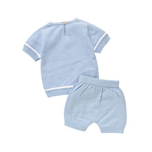 Mimixiong vente en gros ensemble bébé été coton respirant ensemble de vêtements solide bébé tricoté supérieur et pantalon court 2 pièces costume neutre - Product Image 2