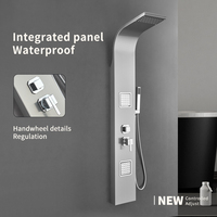 Panneau de douche mural contemporain en acier inoxydable brossé avec jets de pluie, jets doux, jets latéraux et robinet thermostatique à poignée unique