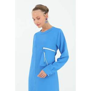 Vestido Casual Holgado con Cuello Redondo y Bolsillos con Cremallera para Mujer, Azul, Tejido Transpirable, para Uso Diario - Product Image 2