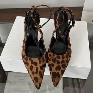 Sandales à talons hauts européennes et américaines, imprimé léopard, élégantes, nouvelle mode, pour femmes, avec talon compensé rehaussant la taille - Product Image 1
