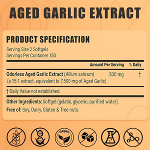 Yaşlandırılmış Sarımsak Ekstresi 300 Kapsül 7500mg Kokusuz Organik Sarımsak Takviyesi Kalp ve Bağışıklık Desteği için Vejetaryen Tamamen Doğal Yumuşak Kapsüller - Product Image 2