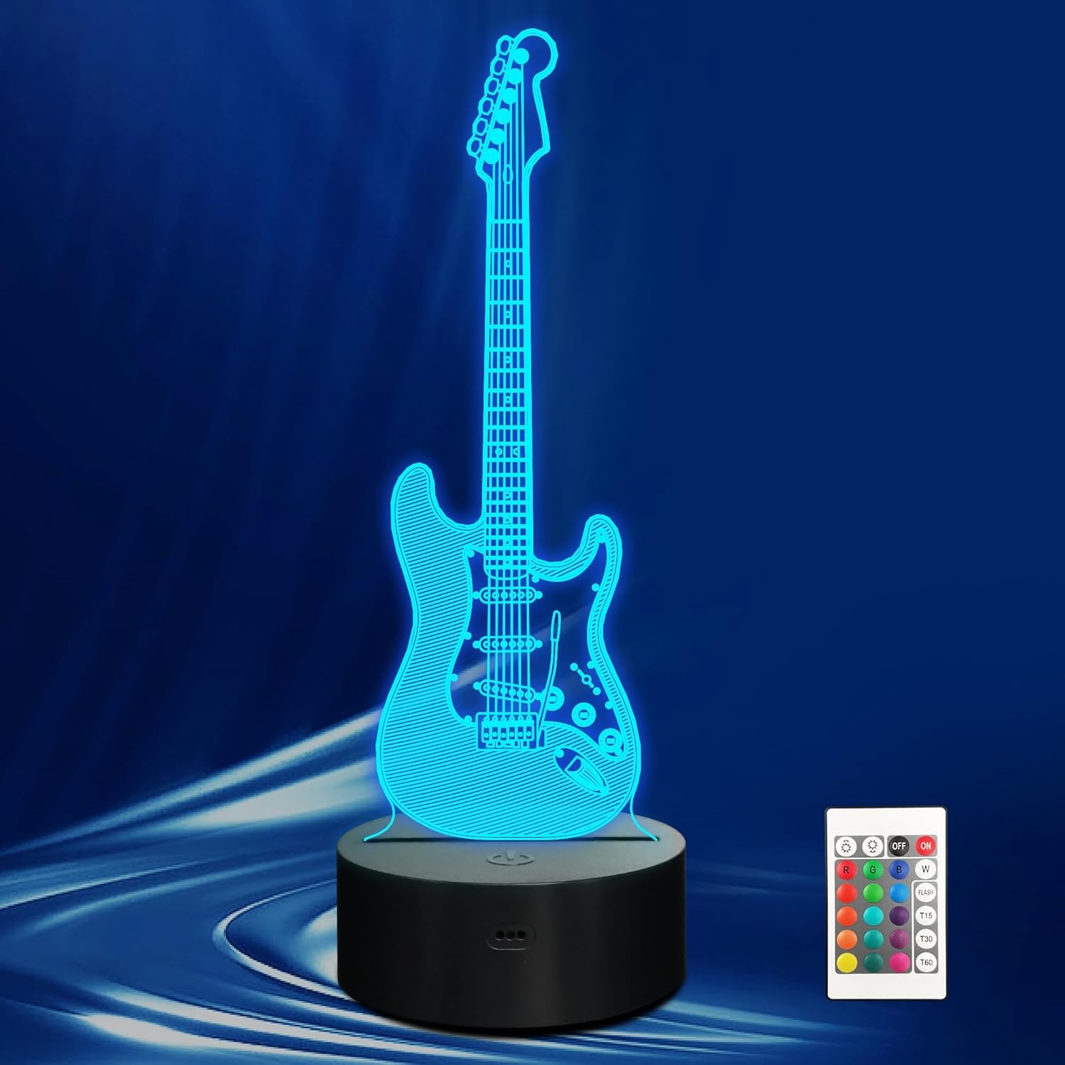 Guitarra eléctrica con base negra