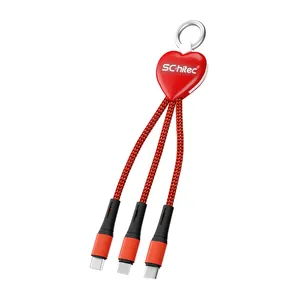 Promotional Braided Multi Colors 2 in 1 USB C cable Keychain short 60w super fast charging usb Cable for gifts