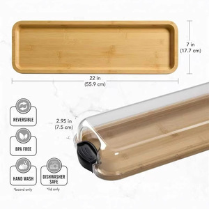 ถาดเสิร์ฟไม้ไผ่พร้อมฝาพลาสติกสำหรับเก็บและเสิร์ฟอาหาร ขนาด 12x30 ซม. ดีไซน์ทนทาน - Product Image 2