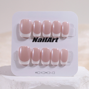 Auroral francés hecho a mano acrílico cubierta completa uñas a presión venta al por mayor uñas postizas desnudas reutilizables para uso en salón de dedos - Product Image 1