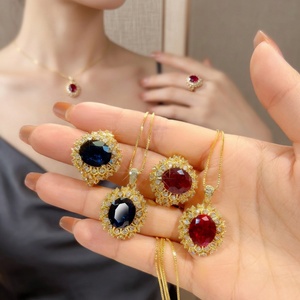 Vintage Jewelry Eco-friendly Copper Gold Plated Oval Cut 10*12mm Blue Zircon Imitation Blue <b>Crystal</b> Jewelry <b>Set</b> for Gift Tu - Product Image 6