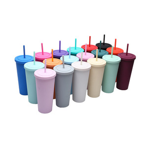 Promotional Gift Plastic Cups Custom Plastic Cups Tumbler Cup With Ears Lid Double Wall Plastic Water Bottle Large Capacity