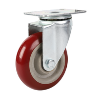 Roues de chariot à roulement à billes double, moyenne capacité, 3, 4, 5 pouces, en polyuréthane rouge et PVC, avec plaque supérieure et frein intégré, capacité totale 150 kg