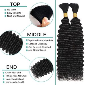 Cheveux humains vierges non traités pour tresses, extensions sans trame, tresses bohèmes, cheveux humains en vrac à ondulations profondes - Product Image 5