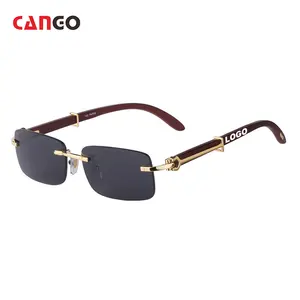 Cango Luxury Women 2023 Rimless Wooden Retro Custom Sunglasses Logo Glasses Outdoor Fashion Dressing Frameless Sunglasses