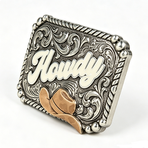 Custom Zinc Alloy Western Belt Buckle Cowboy Hat Floral Love Design Soft Enamel Antique Silver Engraved Finish Die Cut Printing - Product Image 5