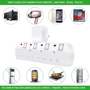 Enchufe de extensión UK, 4 tomas/Adaptador de enchufe de pared eléctrico/enchufe de Reino Unido conmutado - Product Image 6