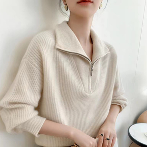 Maglione <span class=keywords><strong>in</strong></span> <span class=keywords><strong>Cashmere</strong></span> Spesso con Risvolto da <span class=keywords><strong>Donna</strong></span>, 100% Puro <span class=keywords><strong>Cashmere</strong></span>, Maglione con Cerniera, Top Morbido Stile Lazy Wind, Personalizzabile - Product Image 2