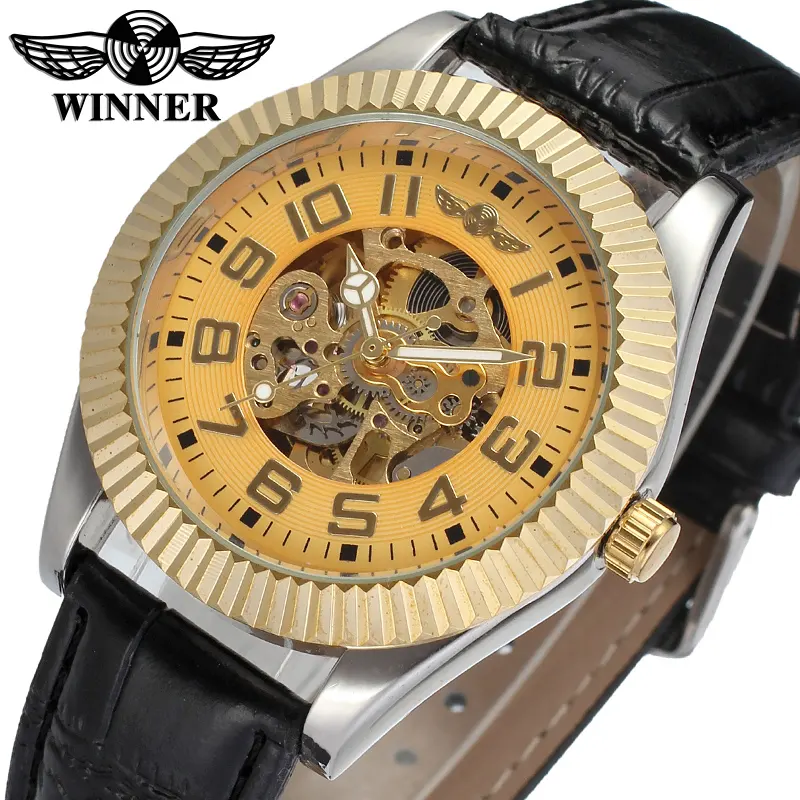 メンズウォッチラグジュアリーブランドメンズレザースポーツウォッチWINNER8076メンズ自動機械式時計ミリタリー腕時計