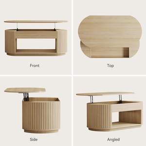 <span class=keywords><strong>Table</strong></span> <span class=keywords><strong>basse</strong></span> ovale avec plateau relevable, rangement dissimulé et panneaux latéraux cannelés - Product Image 2