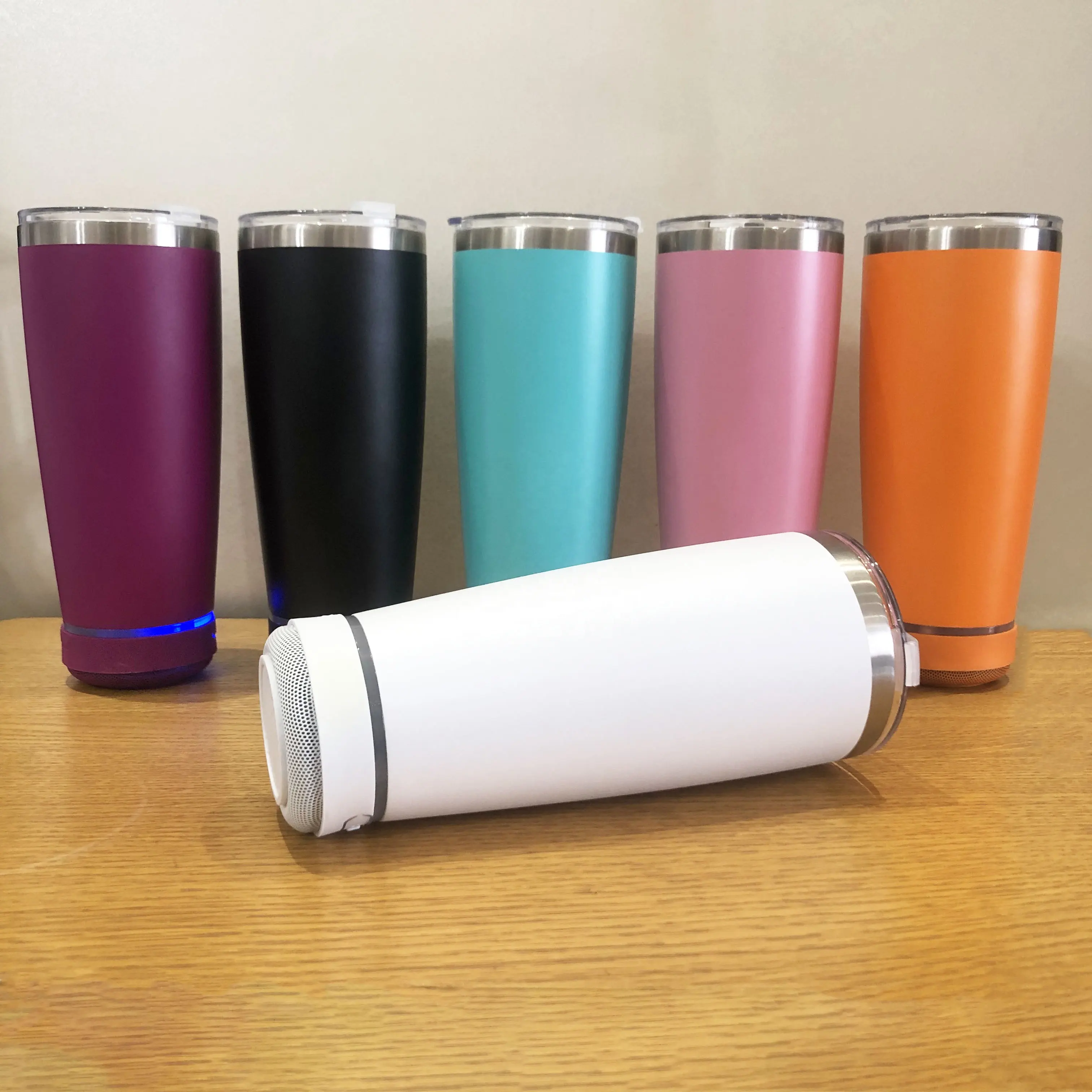 20oz Music Travel Cup Bluetooth Speaker Tumbler With Rechargeable Wireless Bluetooth Speaker On Bottom