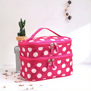 Du Lịch Nhỏ Satin Mỹ Phẩm Tổ Chức Trường Hợp Cho Phụ Nữ Vệ Sinh Cá Nhân Train Bàn Chải Túi Dây Kéo Hai Lớp Trang Điểm Túi - Product Image 3