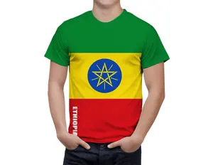 埃塞俄比亚国旗纹章爱国男士短袖t恤快干O领街装批发超大t恤