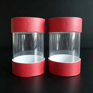 Red Round Paper Tube with <b>Clear</b> Window PET Film Coated Cosmetic Packaging Gift Craft Recyclable Cylinder Packaging Box - Product Image 2