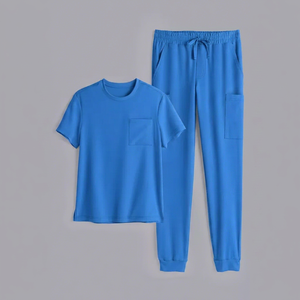 Ensemble de tenue médicale unisexe en tissu Spandex/Polyester bleu, pantalon et haut avec poches, détection d'aiguilles, thermocollage sans couture - Product Image 1