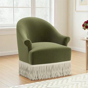 Chaise pivotante rembourrée en tissu à rayures de luxe haut de gamme avec garniture à franges Salon Élégance Tassel Accent Canapé Chaises pour hôtel - Product Image 6