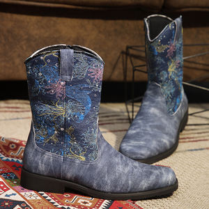 Botas Vaqueras Occidentales Modernas y Populares para Mujer y Hombre, Cierre Deslizante, Comodidad de Verano, Botas de Tobillo Originales - Product Image 1