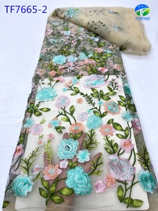 Tofine bordado encaje francés diseños de flores tela de encaje precio al por mayor materiales de encaje para mujeres - Product Image 2