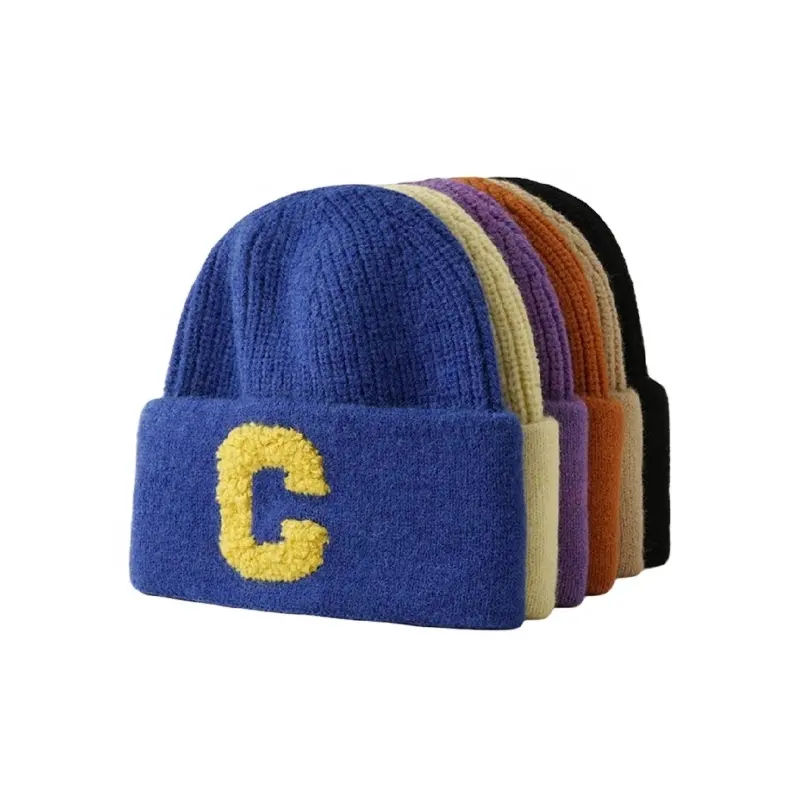 Custom Letter Embroidery Logo Winter Caps High Quality Knitted Merino Wool Beanie Hats