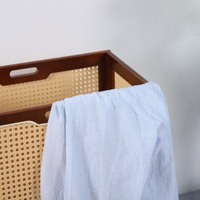 Nouveau panier à linge moderne en rotin et bois avec couvercle amovible pour la maison, rangement de vêtements