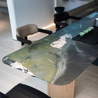 Table à manger en marbre vert avocat, moderne, faite à la main, écologique, luxe léger, pierre naturelle, personnalisable, mobilier de maison, OEM