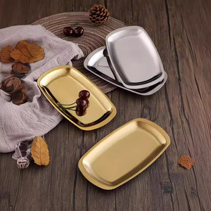 Bandeja Rectangular de Acero Inoxidable 304 con Fondo Plano, Plato para Postres, Plato para Aperitivos Estilo Coreano, Bandeja Poco Profunda - Product Image 1