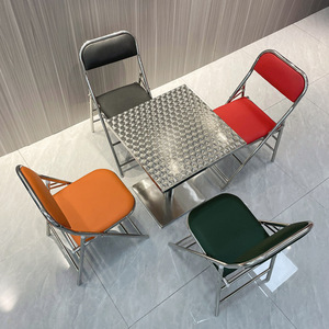 Internet ünlü endüstriyel stil paslanmaz çelik elmas desen sandviç ahşap kalın kenar kare katlanır deri sehpa - Product Image 3