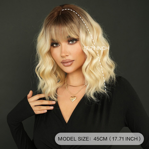 <span class=keywords><strong>Parrucca</strong></span> bionda ondulata <span class=keywords><strong>con</strong></span> frangetta da donna parrucche lunghe ricci in Costume sintetico testurizzato per festa <span class=keywords><strong>parrucca</strong></span> Cosplay - Product Image 3