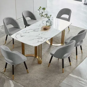 Table à manger bon marché à vendre restaurant de luxe en acier inoxydable plateau en céramique ensembles de salle à manger tables à manger