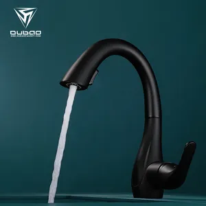 Factory Single Handle High End Gooseneck Handle Pull Out Sprayer Sink Tap Pull Down Black Kitchen Faucet