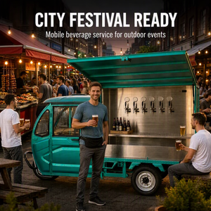 Camion à bière en acier inoxydable, bar mobile avec trappe de service, enseigne néon, bac à glace et refroidisseur de fût pour festivals de bière en plein air - Product Image 2