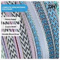 Sangle en tissu zigzag scintillante en polyester métallisé 100 % de marque DH, fournie par l'usine, pour la tige des chaussures de sport