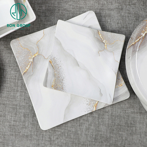 Vaisselle en mélamine blanche personnalisée moderne, assiette carrée pour dessert, salade, dîner, service pour la maison, <span class=keywords><strong>restaurant</strong></span>, couverts - Product Image 1