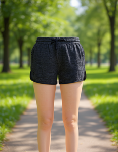 Shorts décontractés en tricot pour femmes, taille mi-haute, cordon de serrage, coton élasthanne respirant, coupe régulière, couleur unie, tailles S M L XL - Product Image 2